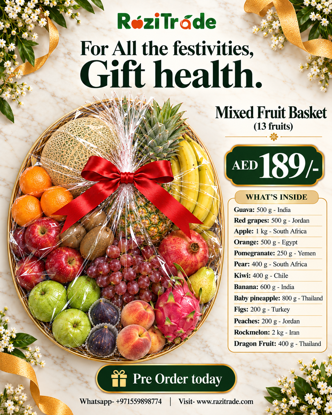 Mixed fruit basket (13 fruits) - Aed 189/-